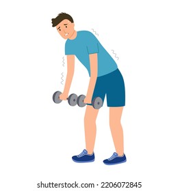 Weak Guy Doing Exercise In Flat Design On White Background.