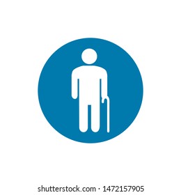 Weak hunched old man with a cane black silhouette flat vector icon