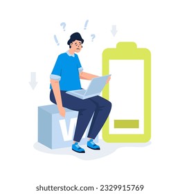 A weak man with low battery, weakness flat illustration design