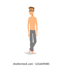 weak nerd man shirt less with sad looking in his face vector art illustration