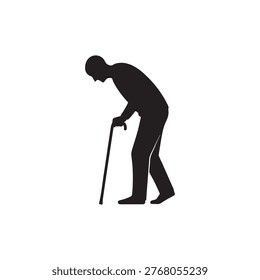Weak Oldman silhouette vector flat design on white background.
