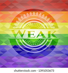 Weak on mosaic background with the colors of the LGBT flag
