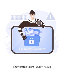 Weak password access data cybercrime illustration design