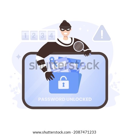 Weak password access data cybercrime illustration design