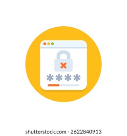 ícone de senha fraca com um bloqueio, design plano