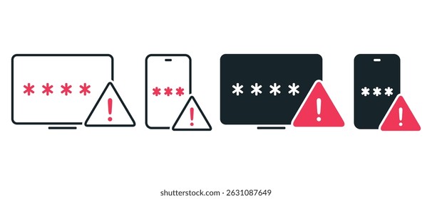 Weak password, login warning icon. Illustration vector