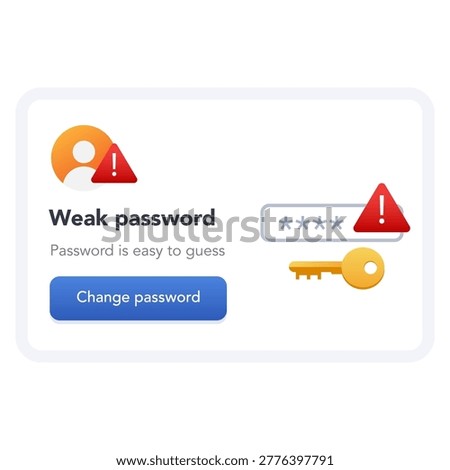 Weak password warning UI screen. vector illustration