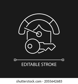 Weak password white linear icon for dark theme. Poor internet safety. Password management. Thin line customizable illustration. Isolated vector contour symbol for night mode. Editable stroke