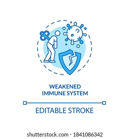 Weakened immune system concept icon. Immune system disorders. Health care. Immunodeficiency idea thin line illustration. Vector isolated outline RGB color drawing. Editable stroke