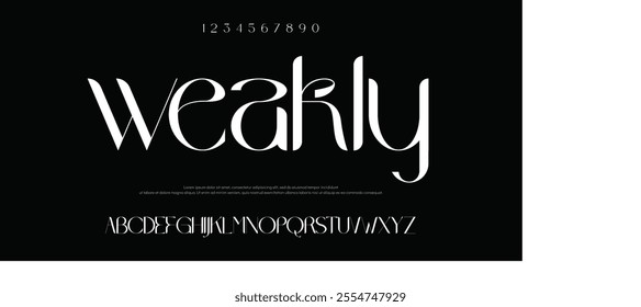 Weakly Classy elegant font, vintage type or luxury premium typeface, vector English royal alphabet. Classic typography in modern or old art deco style, serif