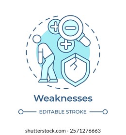Weaknesses soft blue concept icon. Failure risk prediction strategy. SWOT analysis of business project. Round shape line illustration. Abstract idea. Graphic design. Easy to use in brochure