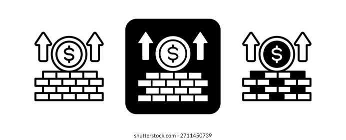 Wealth Building Solid color and black line drawing vector illustration set