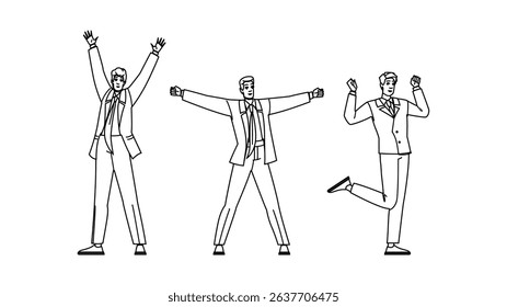 wealth businessman freedom vector. innovation leadership, autonomy growth, vision strategy wealth businessman freedom character. people black line pencil drawing illustration