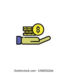 wealth coin and hand Illustration. modern simple vector icon, flat graphic symbol in trendy flat design style. wallpaper. lockscreen. pattern. frame, background, backdrop, sign, logo.