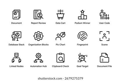 Colección de iconos de línea de Profesional de datos de riqueza. Moderno paquete de esquema de Vectores mínimos con finanzas, análisis, estadísticas, gráficos, capital y economía.
