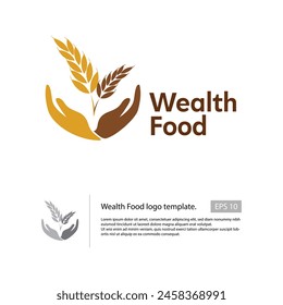 Wealth food with flat wheat vector and flat hand shape in the below, that suitable for your healthy food company.