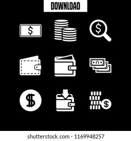 wealth icon. 9 wealth vector set. wallet, dollar bill, dollar and money icons for web and design about wealth theme