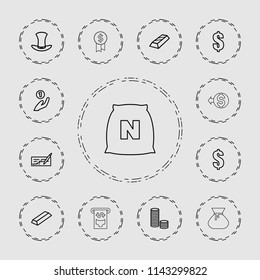 Wealth icon. collection of 13 wealth outline icons such as gold, dollar, coin on hand, check, coin, hat, sack, money in atm. editable wealth icons for web and mobile.