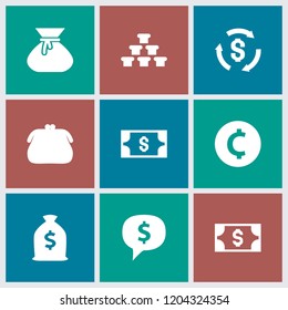 Wealth icon. collection of 9 wealth filled icons such as purse, coin, dollar sign in cloud, gold, money, money, sack. editable wealth icons for web and mobile.