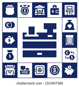 wealth icon set. 17 filled wealth icons.  Simple modern icons about  - Gold, Euro, Piggy bank, Cash register, Money bag, Budget, Slot machine, Money exchange, Chest, Sale time
