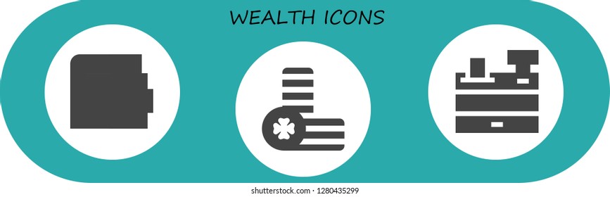 wealth icon set. 3 filled wealth icons. Simple modern icons about  - Wallet, Coins, Cash register