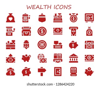  wealth icon set. 30 filled wealth icons. Simple modern icons about  - Budget, Slot machine, Purse, Cash register, Sale time, Safebox, Chest, Coin, Money, Atm, Money bag, Chinese