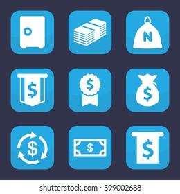 wealth icon. Set of 9 filled wealth icons such as sack, Money, money sack, safe, dollar award