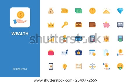 Wealth Icon Set with flat style. Perfect for UI, infographics, or social media content related to wealth, business, and finance.