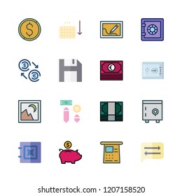 wealth icon set. vector set about safebox, exchange, safe deposit and piggy bank icons set.