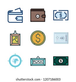 wealth icon set. vector set about money, wallet, frame and safe deposit icons set.