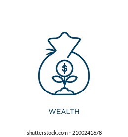 wealth icon. Thin linear wealth outline icon isolated on white background. Line vector wealth sign, symbol for web and mobile