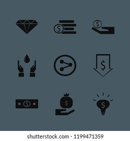 wealth icon. wealth vector icons set diamond, share sign, money hand and hands drop