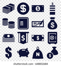 Wealth icons set. set of 16 wealth filled icons such as sack, atm, safe, coin, money sack, money dollar, dollar coin