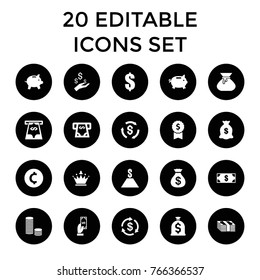 Wealth icons. set of 20 editable filled wealth icons such as money, money sack, payment, dollar, coin, dollar award, crown