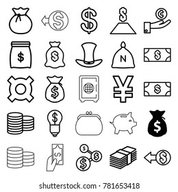Wealth icons. set of 25 editable outline wealth icons such as money sack, sack, coin, money, coin, hand on coin, dollar sign, illustrgeneric currencyation, yuan, hat, dollar