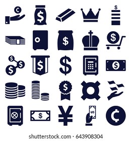 Wealth icons set. set of 25 wealth filled icons such as coin, safe, money, payment, dollar, gold, money on hand, safe, crown, coin, hand on coin, illustrgeneric currencyation