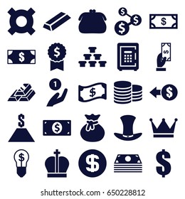 Wealth icons set. set of 25 wealth filled icons such as coin, money, payment, gold, dollar, safe, hat, money dollar, gold bar, crown, money, sack, purse