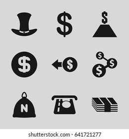 Wealth icons set. set of 9 wealth filled icons such as sack, coin, atm money withdraw, hat, dollar coin, dollar, coin, money