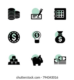 Wealth icons. vector collection filled wealth icons set.. includes symbols such as money, money coin, safe, piggy bank, money sack, gold. use for web, mobile and ui design.