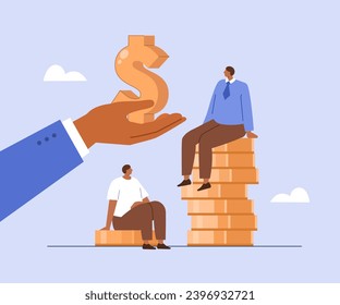 Wealth inequality and poverty concept. Income differences and gap between rich and poor. Flat vector illustration.