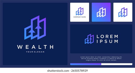 Diseño del logotipo de la riqueza con la flecha y el gráfico