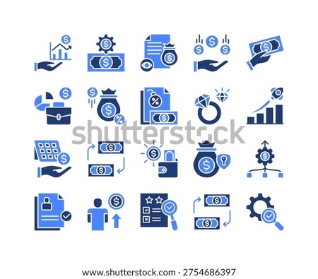 Wealth Management Icon Collection, featuring Loan, Debt, Payday, Money Transfer, Profit, Credibility, Evaluation.