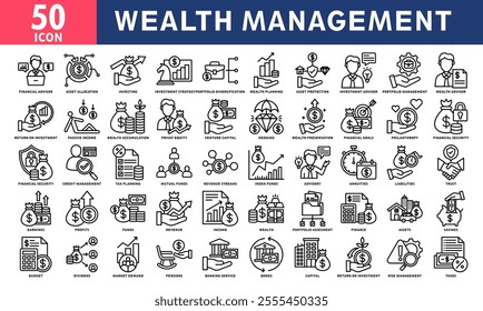 Wealth Management Icon Set Collection. Simple Line Vector