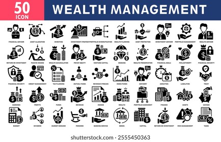 Wealth Management Icon Set Collection. Simple Glyph Vector