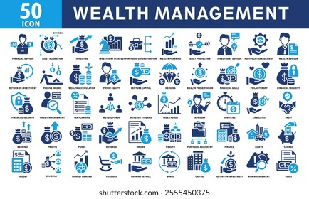 Wealth Management Icon Set Collection. Simple Color Fill Vector