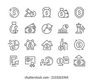 Wealth Management Icons - Vector Line. Editable Stroke. 