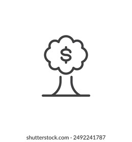 Wealth Management line icon. linear style sign for mobile concept and web design. Tree with dollar sign as leaves outline vector icon. Symbol, logo illustration. Vector graphics