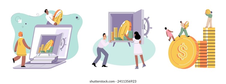 Wealth management vector illustration. Banking services facilitate secure storage and management wealth Effective marketing strategies can enhance income and foster wealth growth Wealth management