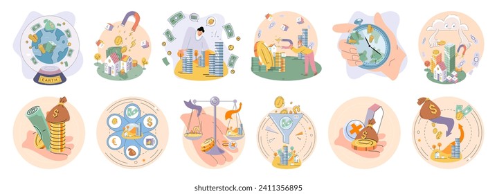 Wealth management vector illustration. Skillful investment is integral to wealth preservation and growth Economic conditions influence wealth management strategies Investment in diverse assets