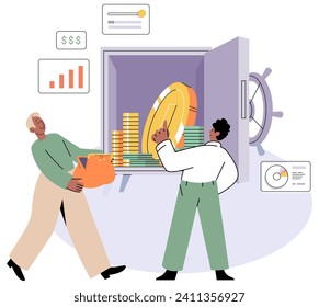 Ilustración vectorial de gestión de la riqueza. La inversión cualificada es esencial para la preservación de la riqueza y el crecimiento Las condiciones económicas influyen en las estrategias de gestión de la riqueza La inversión en diversos activos